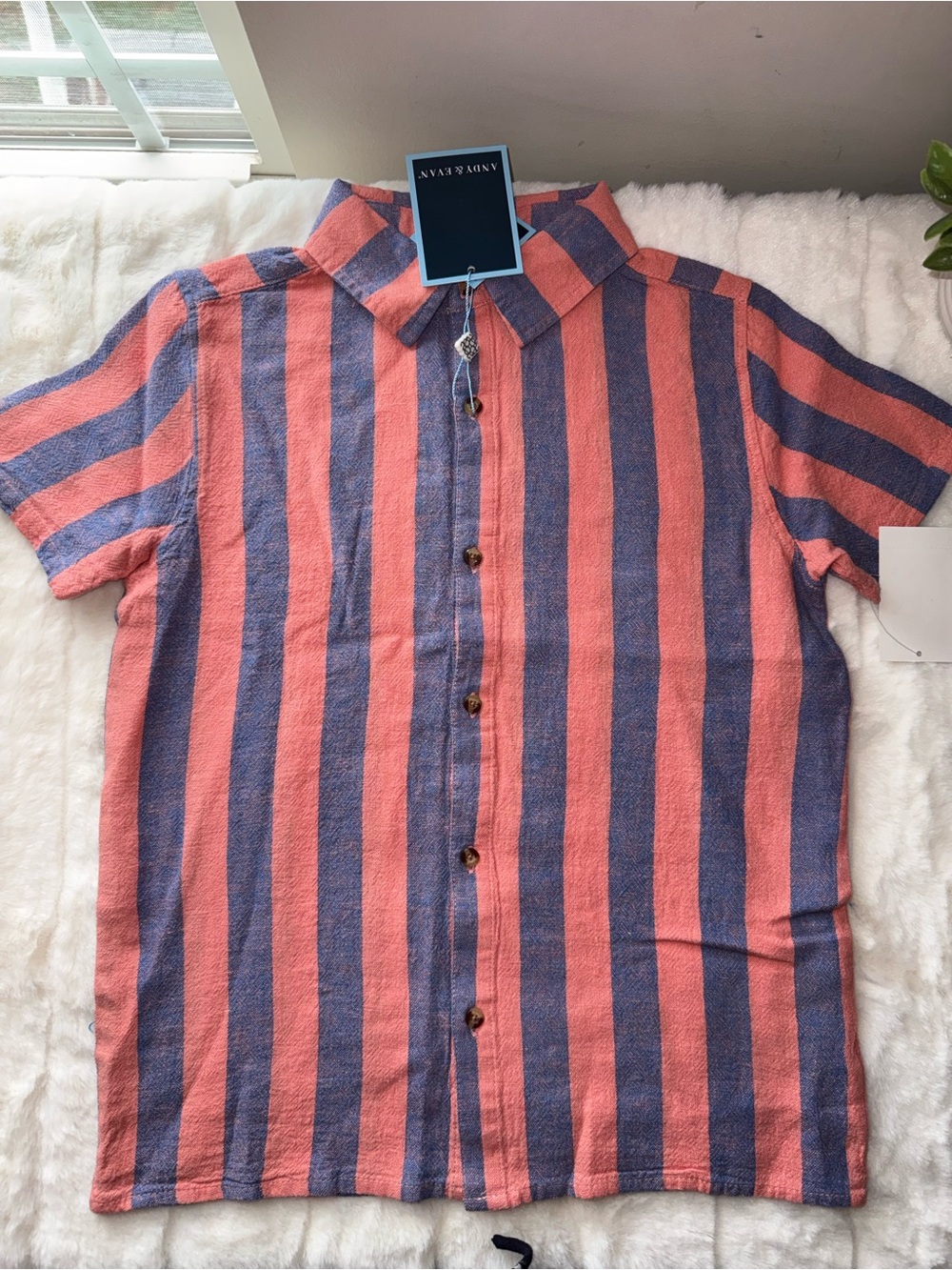 NWT - Andy & Evan Pink and Blue Striped 2 Piece Set - Size 8 - Picture 3 of 7